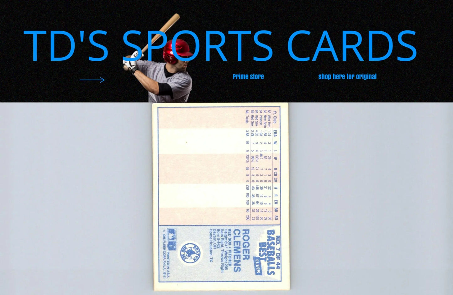 Roger Clemens baseball card from 1986 Fleer Baseball’s Best Sluggers vs Pitchers