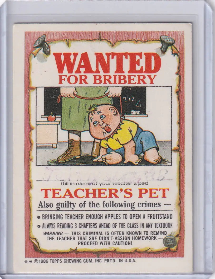Vintage Wanted for Bribery trading card from Garbage Pail Kids Series 3 108a Smelly Sally