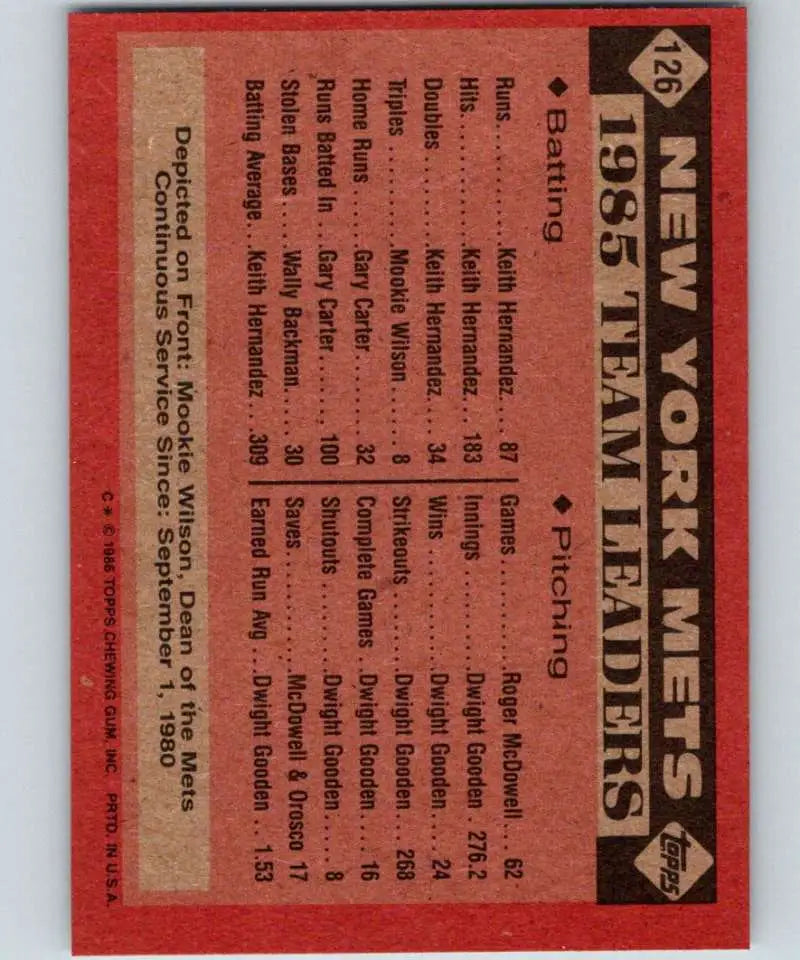 1986 Topps #126 Mookie Wilson EX Excellent New York Mets Baseball Card - Baseball Card Single