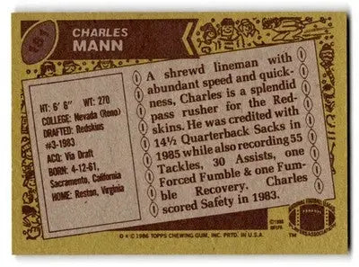 1986 Topps #181b Charles Mann - Football Card Single
