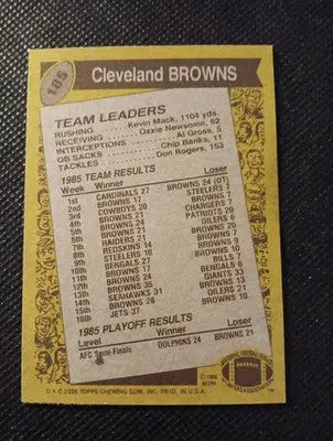 1986 Topps - Bernie Kosar #185. (RC) Cleveland Browns. EX+ - NRMT - Football Card Single