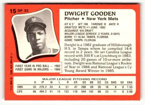 1986 Topps Kay-Bee Young Superstars of Baseball #15 Dwight Gooden NrMt- ID:50394 - Trading Cards