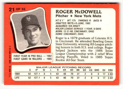 Original gloss of Roger McDowell baseball card from 1986 Topps Young Superstars series