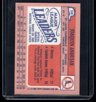 1986 Topps Major League Leaders Joaquin Andujar #58 Mini Baseball - Baseball Card Single