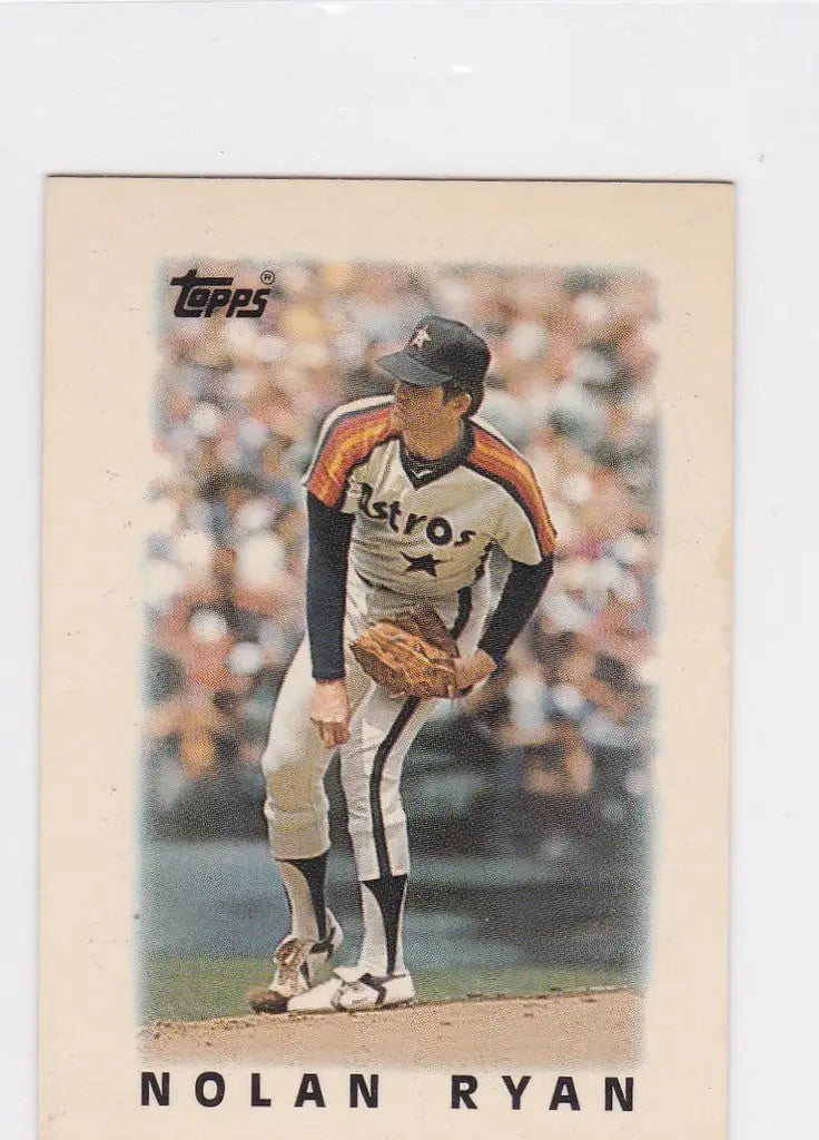 Baseball card of Nolan Ryan Houston Astros in wind-up stance from Topps Mini