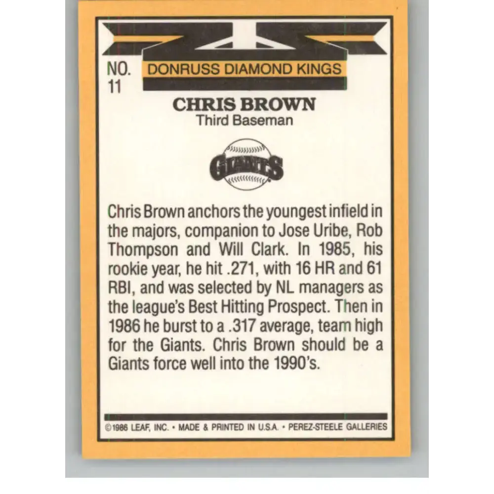 1987 Donruss #11 Chris Brown EX Excellent San Francisco Giants Baseball Card - Baseball Card Single
