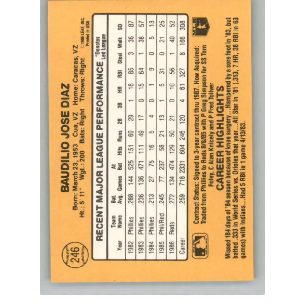 1987 Donruss #246 Bo Diaz EX Excellent Cincinnati Reds Baseball Card - Baseball Card Single