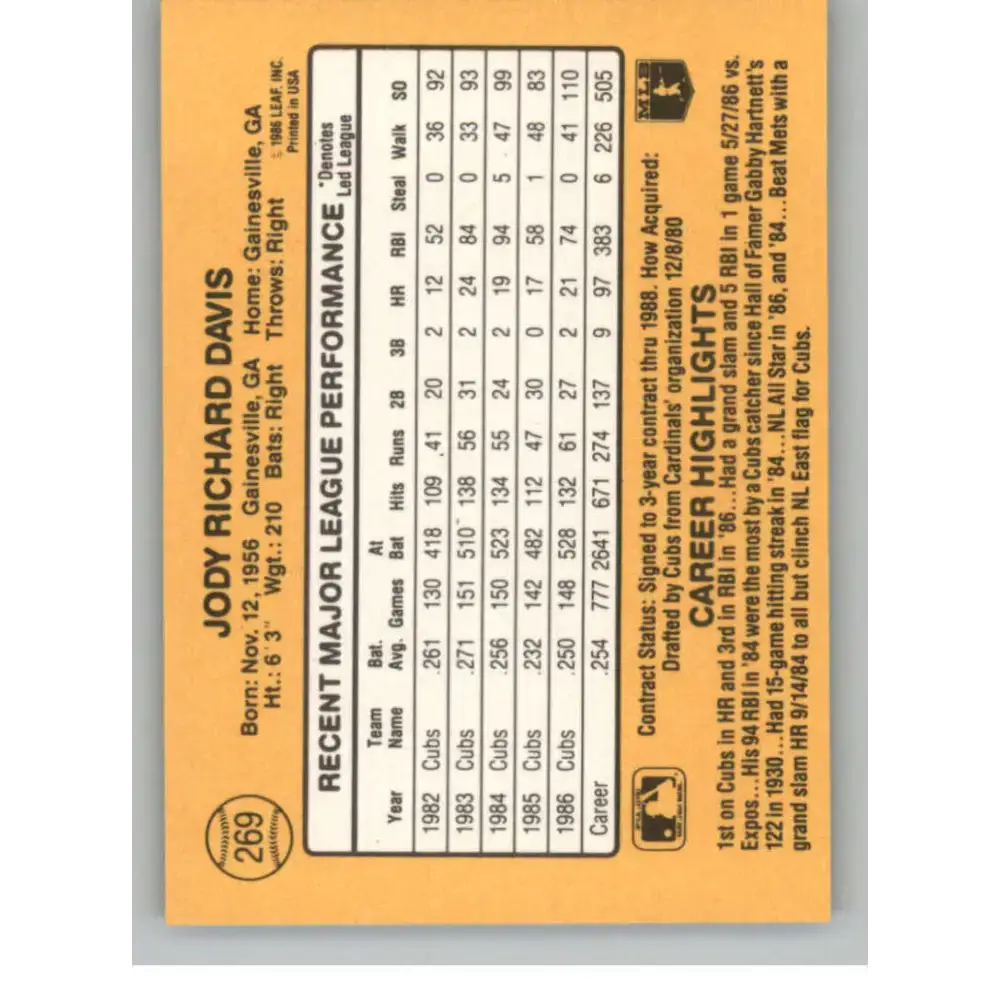 1987 Donruss #269 Jody Davis EX Excellent Chicago Cubs Baseball Card - Baseball Card Single
