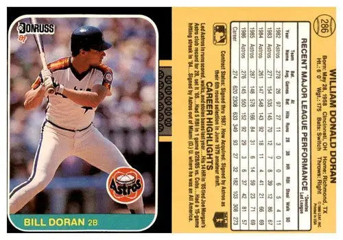 1987 Donruss Bill Doran baseball card with original gloss from Simply Sandoval, cards typically sell