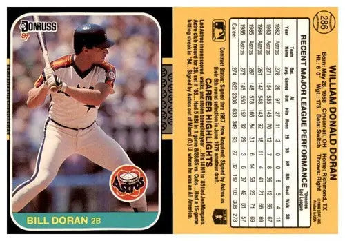 Original gloss 1987 Donruss Bill Doran baseball card for collectors who see cards typically sell