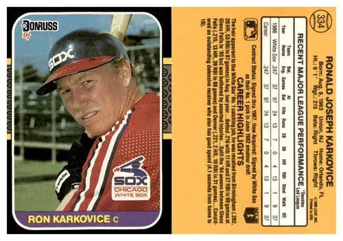 Original gloss baseball card featuring Ron Karkovice from 1987 Donruss simply sandoval collection