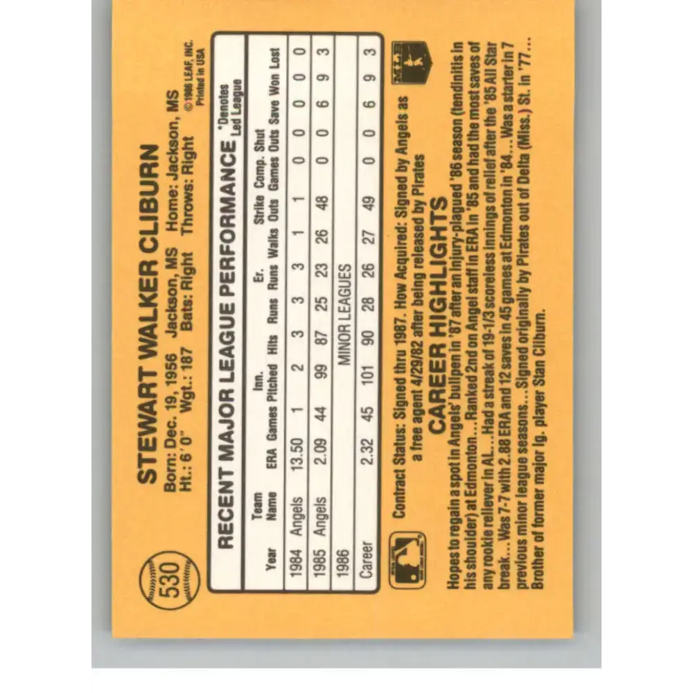 1987 Donruss #530 Stew Cliburn EX Excellent California Angels Baseball Card - Baseball Card Single