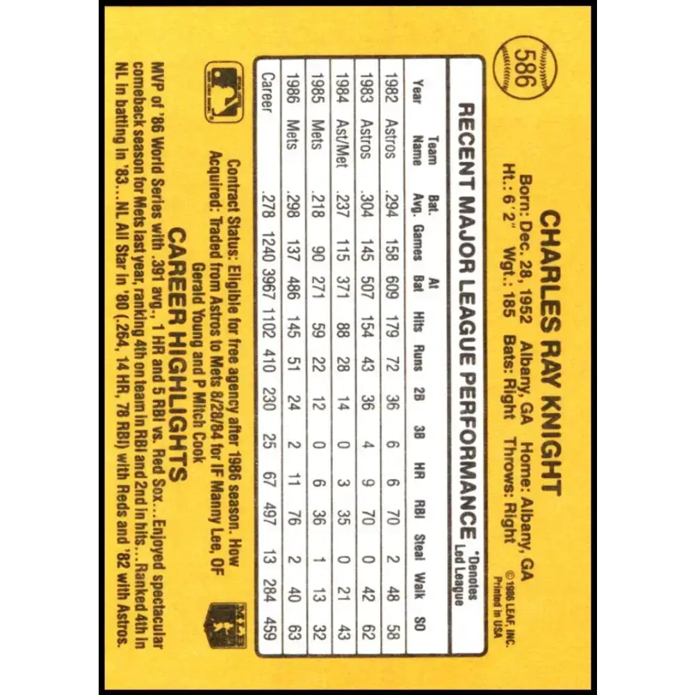 1987 Donruss #586 Ray Knight EX Excellent New York Mets Baseball Card - Baseball Card Single