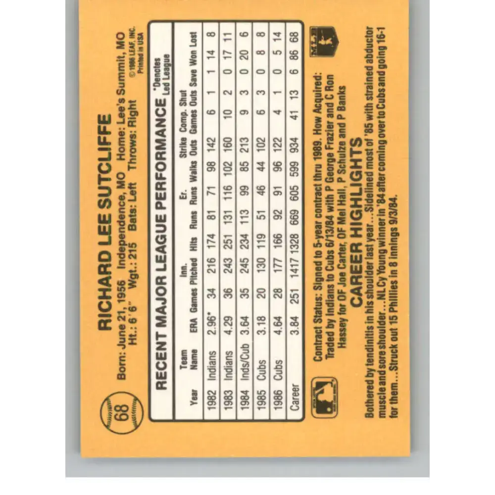 1987 Donruss #68 Rick Sutcliffe EX Excellent Chicago Cubs Baseball Card - Baseball Card Single