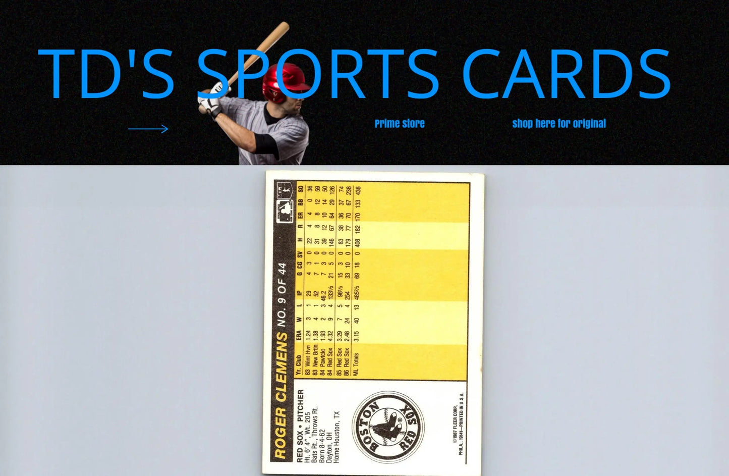 Roger Clemens baseball card from 1987 Fleer Award Winners collection