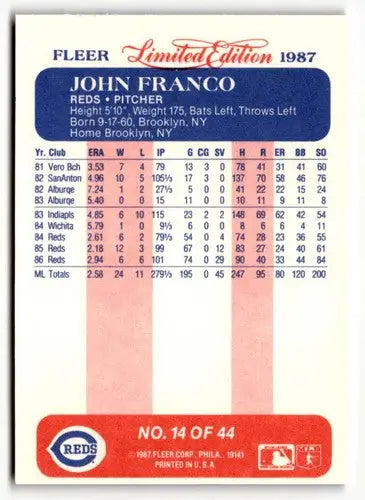 1987 Fleer Limited Edition #14 John Franco NM ID:48787