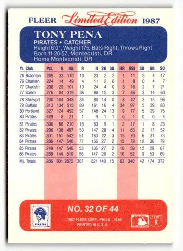 1987 Fleer Limited Edition #32 Tony Pena NM ID:48804