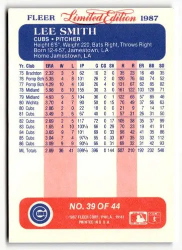 1987 Fleer Limited Edition #39 Lee Smith NM ID:48813