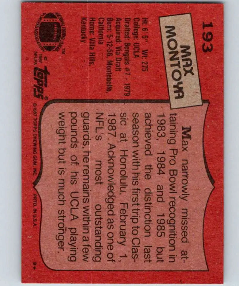 1987 Topps #193 Max Montoya EX Excellent Cincinnati Bengals Football Card - Football Card Single