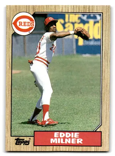 Original gloss Eddie Milner baseball card featuring Excellent Reds from 1987 Topps