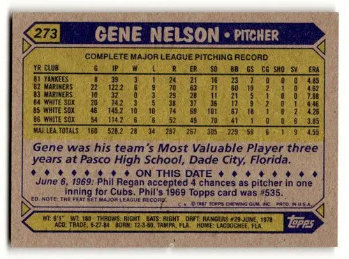 Gene Nelson Chicago White Sox baseball card from 1987 Topps series