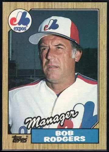 Vintage baseball card of Bob Rodgers in white and red uniform from 1987 Topps series