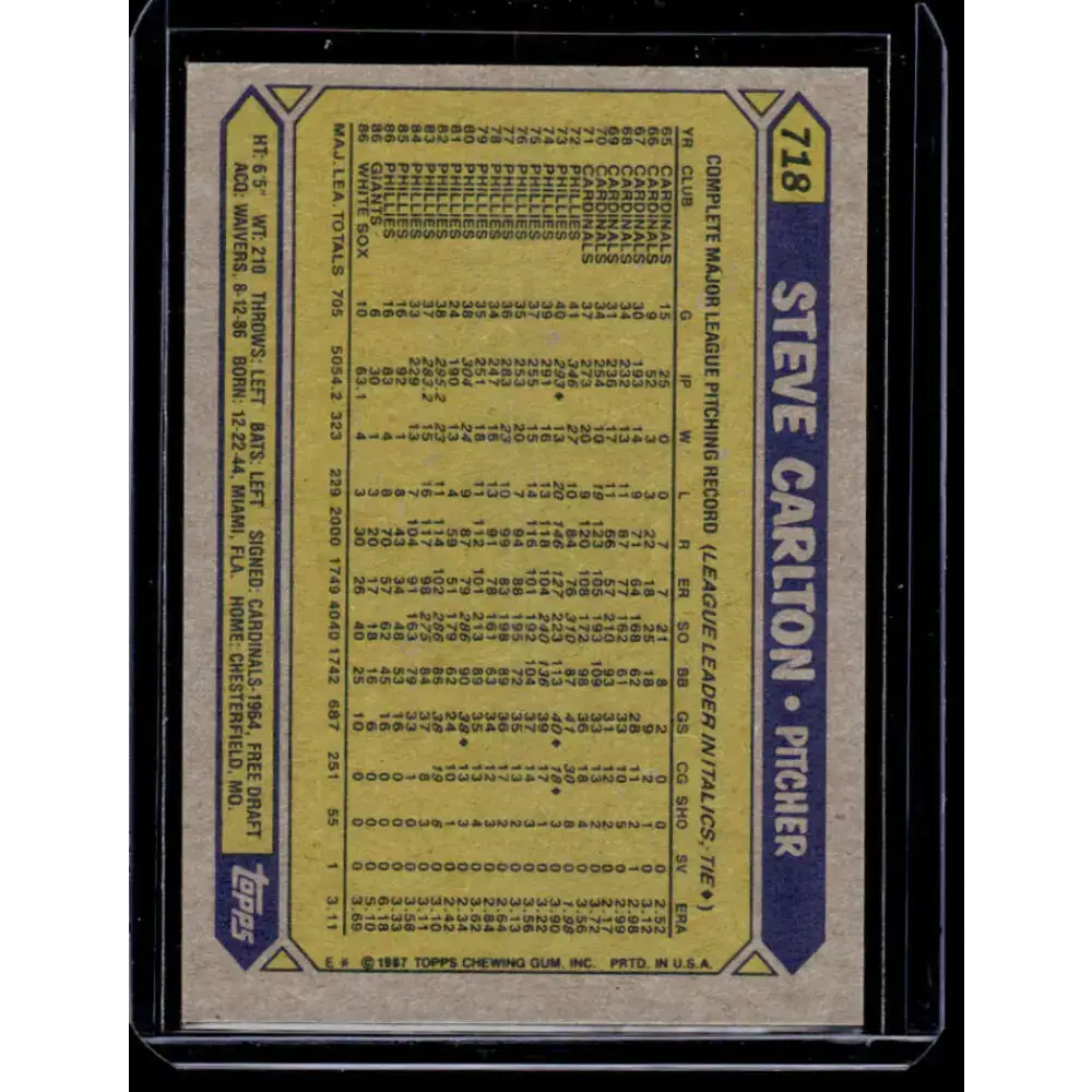 1987 Topps #718 Steve Carlton Chicago White Sox NM-MT Baseball Card - Baseball Card Single