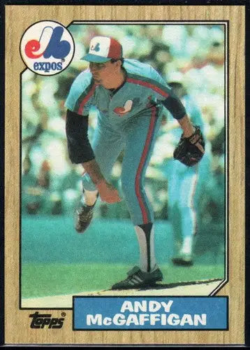 Vintage baseball card of Andy McGaffigan in Montreal Expos uniform with original gloss