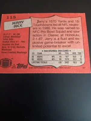 1987 Topps - Jerry Rice #115. San Francisco 49ers. NRMT+ - Football Card Single