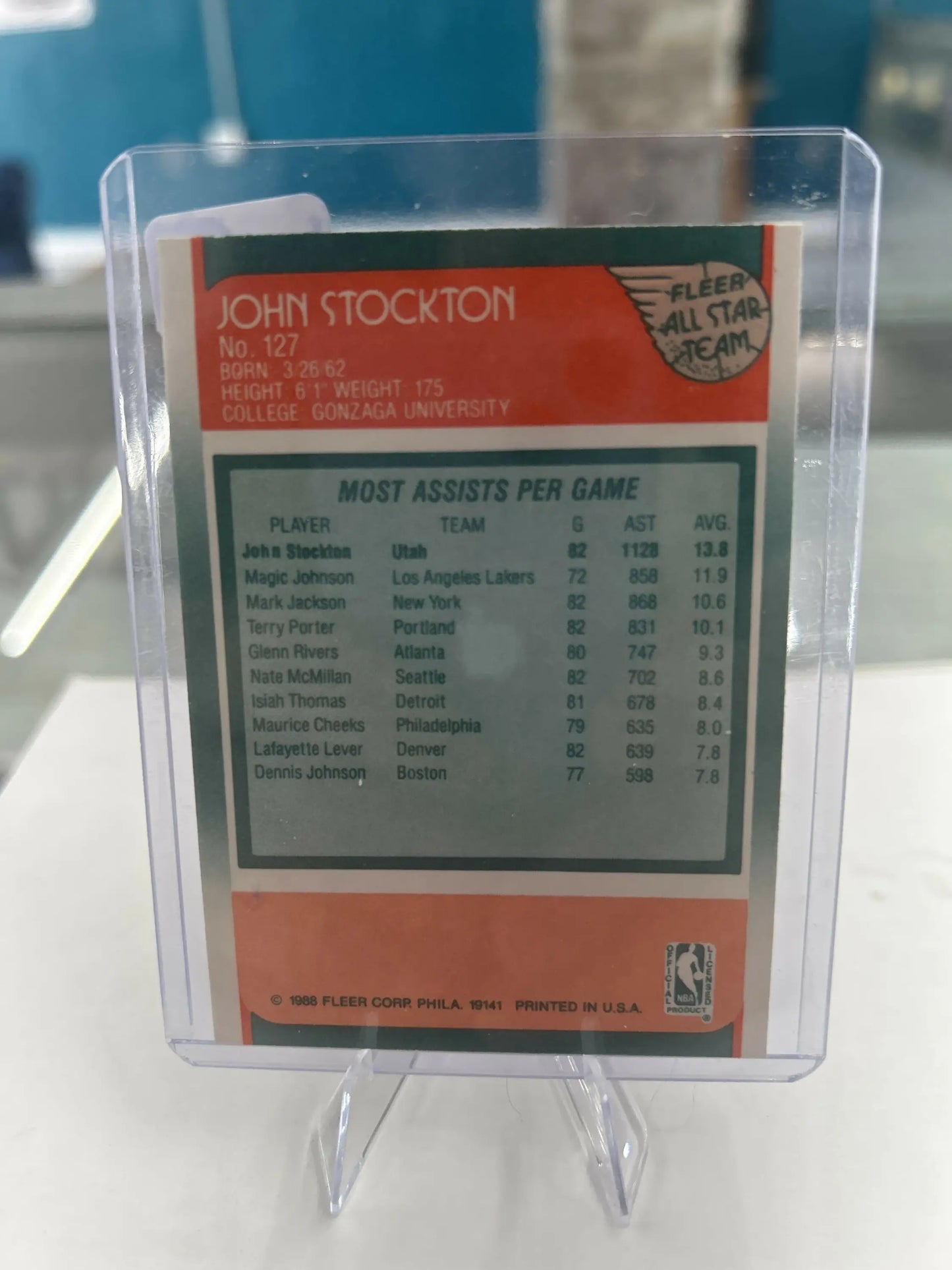 John Stockton basketball card from 1988-89 Fleer All-Star series featuring Rookie Card