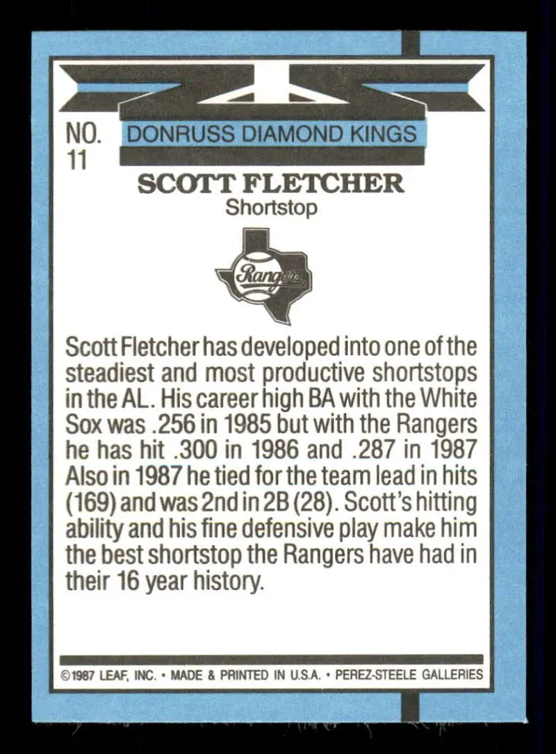 1988 Donruss #11 Scott Fletcher NM-MT Texas Rangers Baseball Card - Baseball Card Single