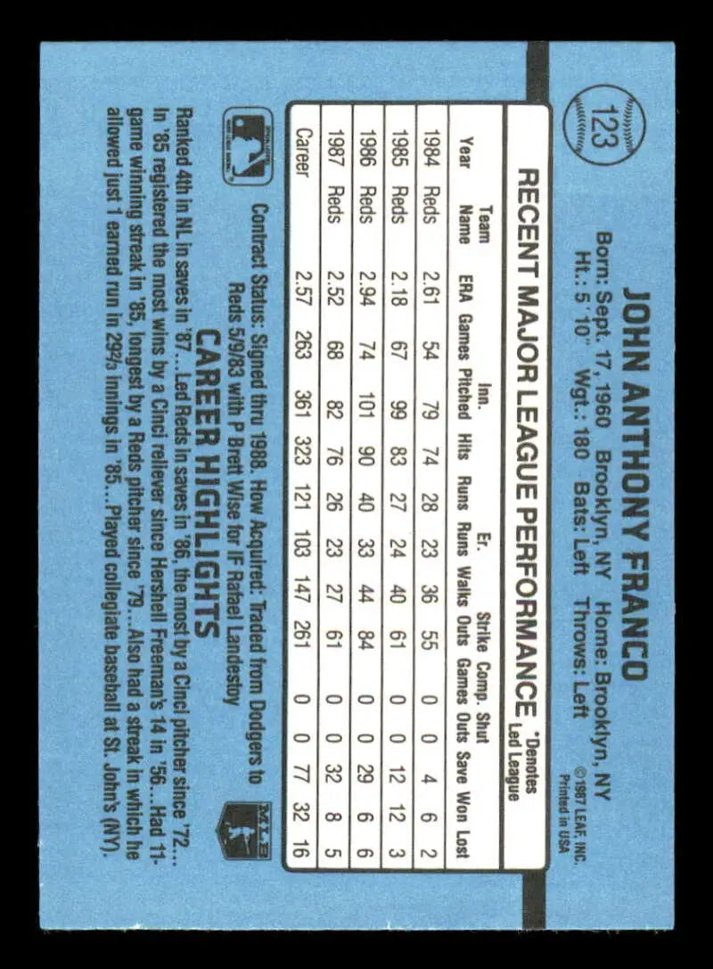 1988 Donruss #123 John Franco NM-MT Cincinnati Reds Baseball Card - Baseball Card Single