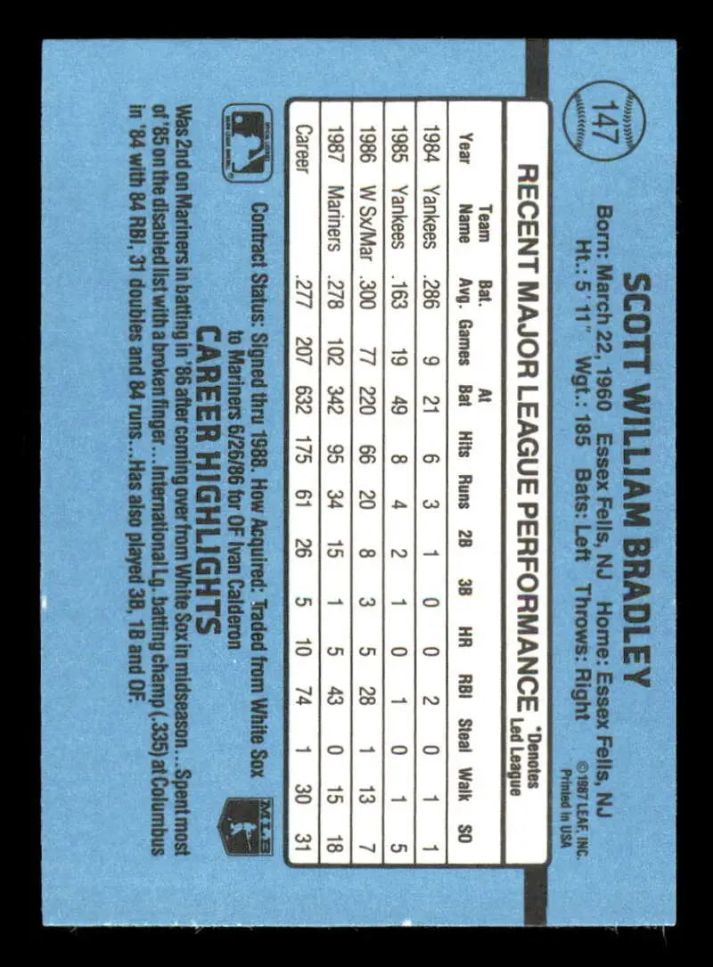 1988 Donruss #147 Scott Bradley NM-MT Seattle Mariners Baseball Card - Baseball Card Single