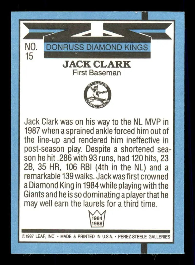 1988 Donruss #15 Jack Clark NM-MT St. Louis Cardinals Baseball Card - Baseball Card Single