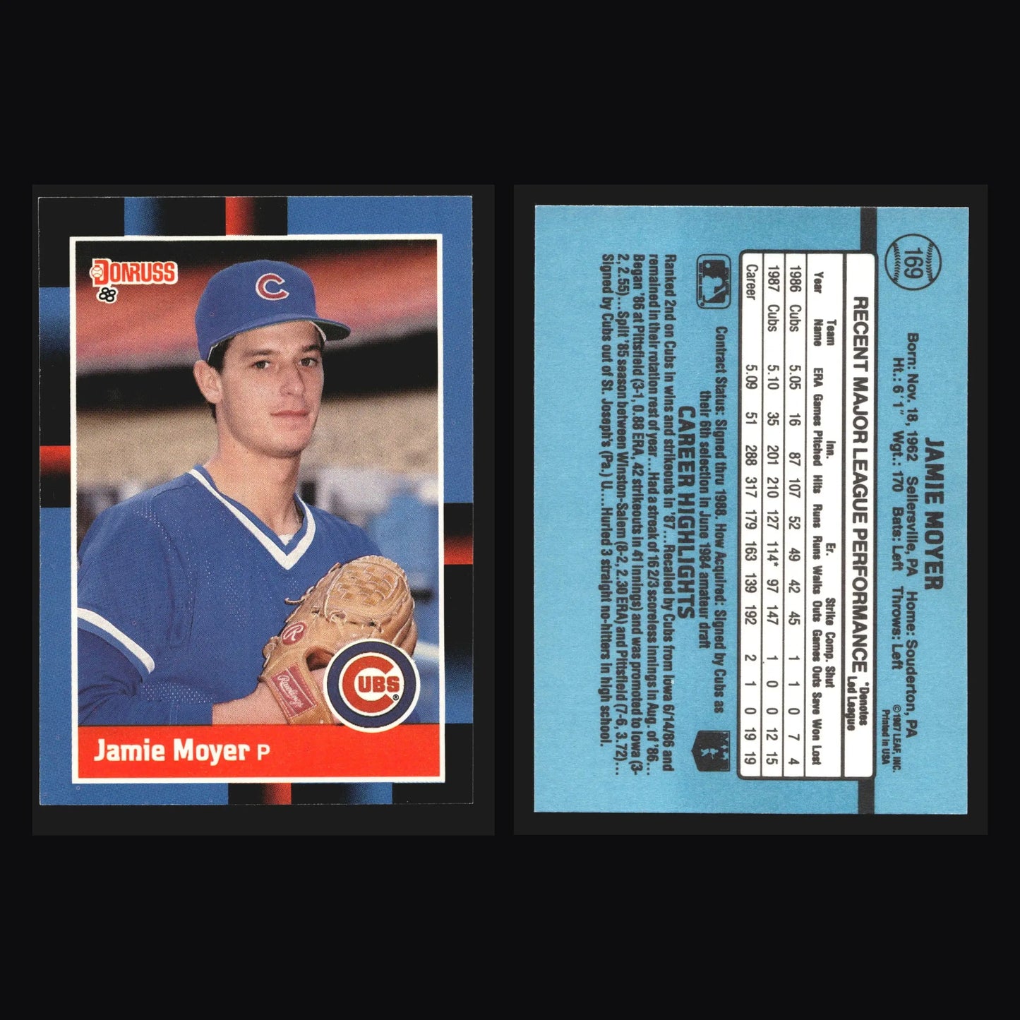 1988 Donruss #169 Jamie Moyer Chicago Cubs - Baseball Card Single