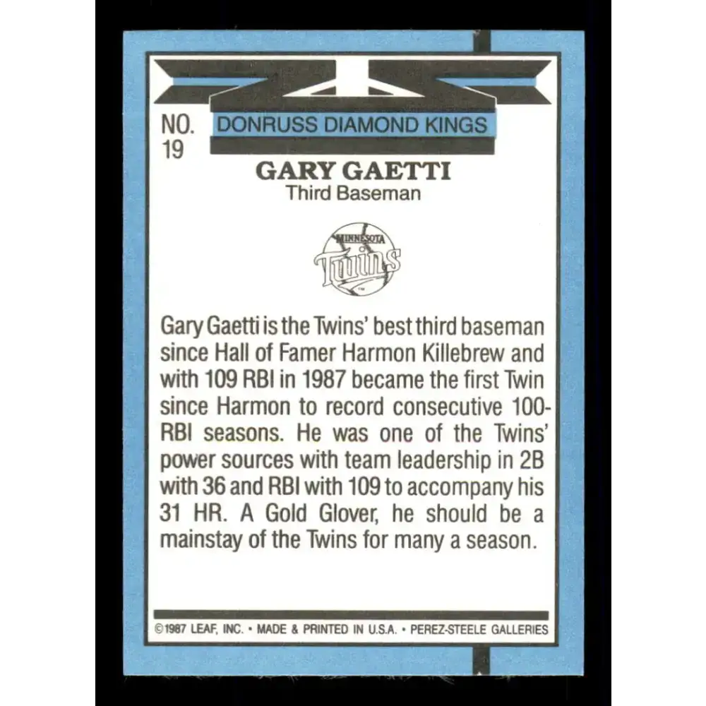 1988 Donruss #19 Gary Gaetti DK EX Minnesota Twins Baseball Card - Baseball Card Single