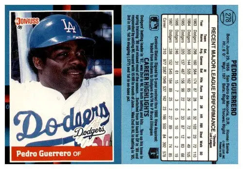 Original gloss Pedro Guerrero baseball card from 1988 Donruss Simply Sandoval collection