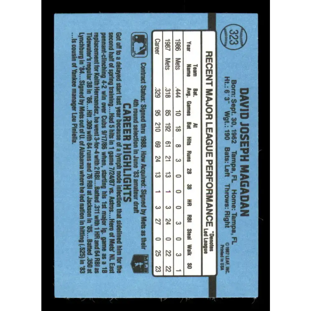 1988 Donruss #323 Dave Magadan EX New York Mets Baseball Card - Baseball Card Single