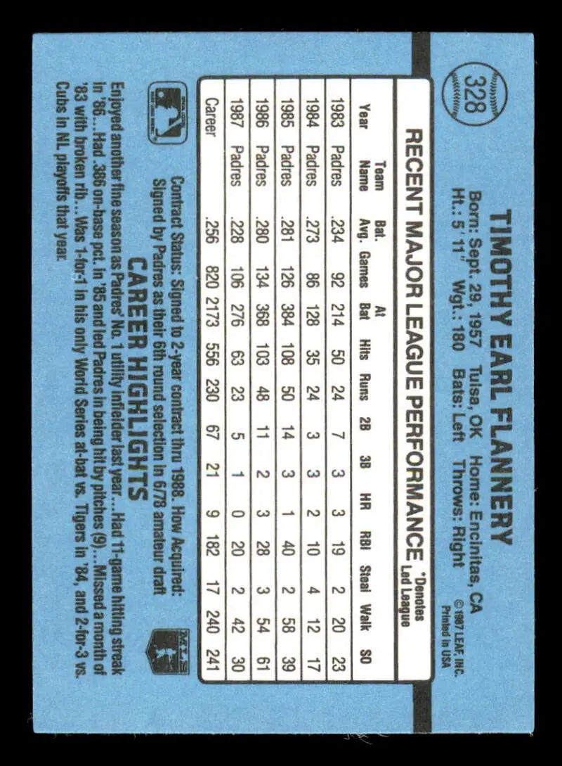 1988 Donruss #328 Tim Flannery NM-MT San Diego Padres Baseball Card - Baseball Card Single