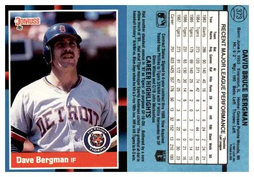 Original gloss 1988 Donruss Dave Bergman baseball card featuring Simply Sandoval ID 45438