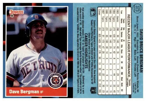 Original gloss Dave Bergman baseball card from 1988 Donruss #373 featuring Simply Sandoval