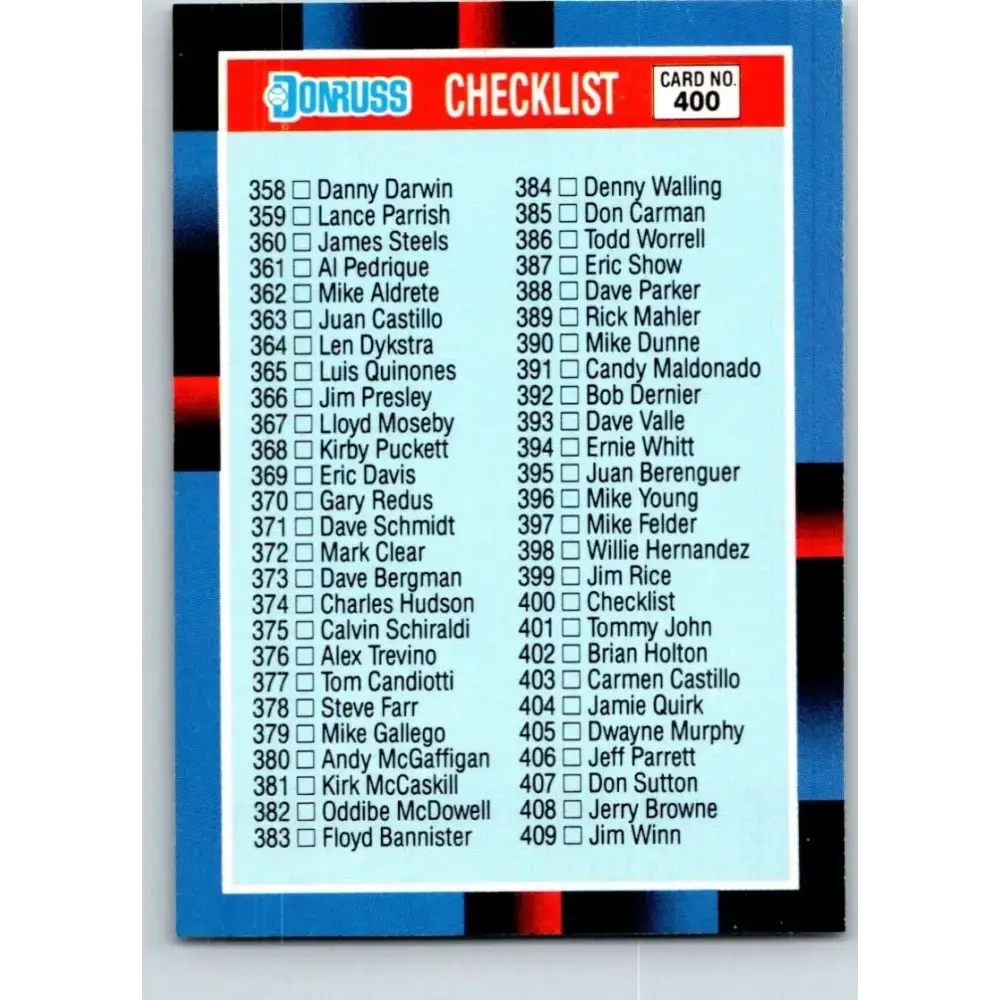 1988 Donruss #400a Checklist 358-467 EX Baseball Card - Baseball Card Single