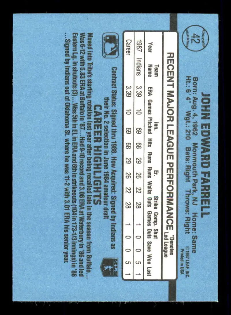 1988 Donruss #42 John Farrell NM-MT RC Rookie Cleveland Indians Baseball Card - Baseball Card Single