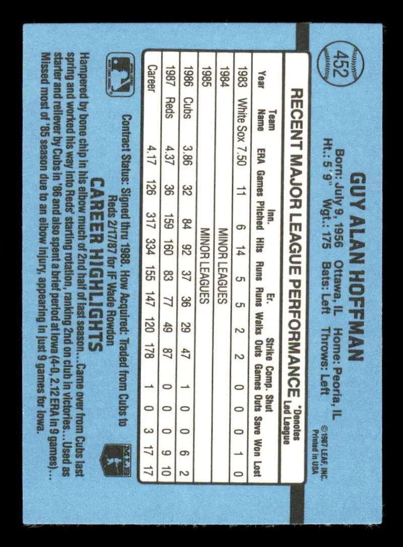 1988 Donruss #452 Guy Hoffman NM-MT Cincinnati Reds Baseball Card - Baseball Card Single