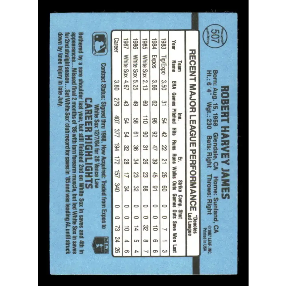 1988 Donruss #507 Bob James EX Chicago White Sox Baseball Card - Baseball Card Single