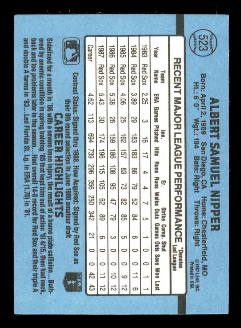 1988 Donruss #523 Al Nipper NM-MT Boston Red Sox Baseball Card - Baseball Card Single