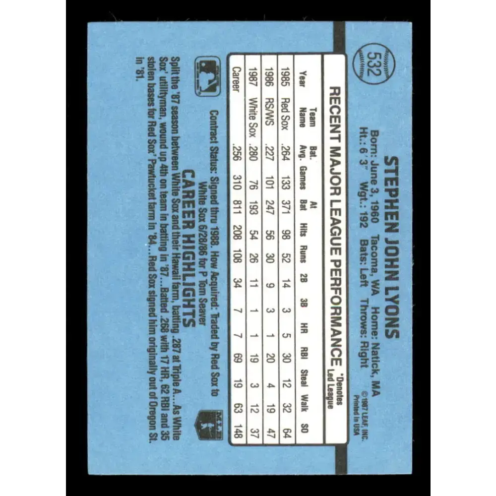 1988 Donruss #532 Steve Lyons EX Chicago White Sox Baseball Card - Baseball Card Single