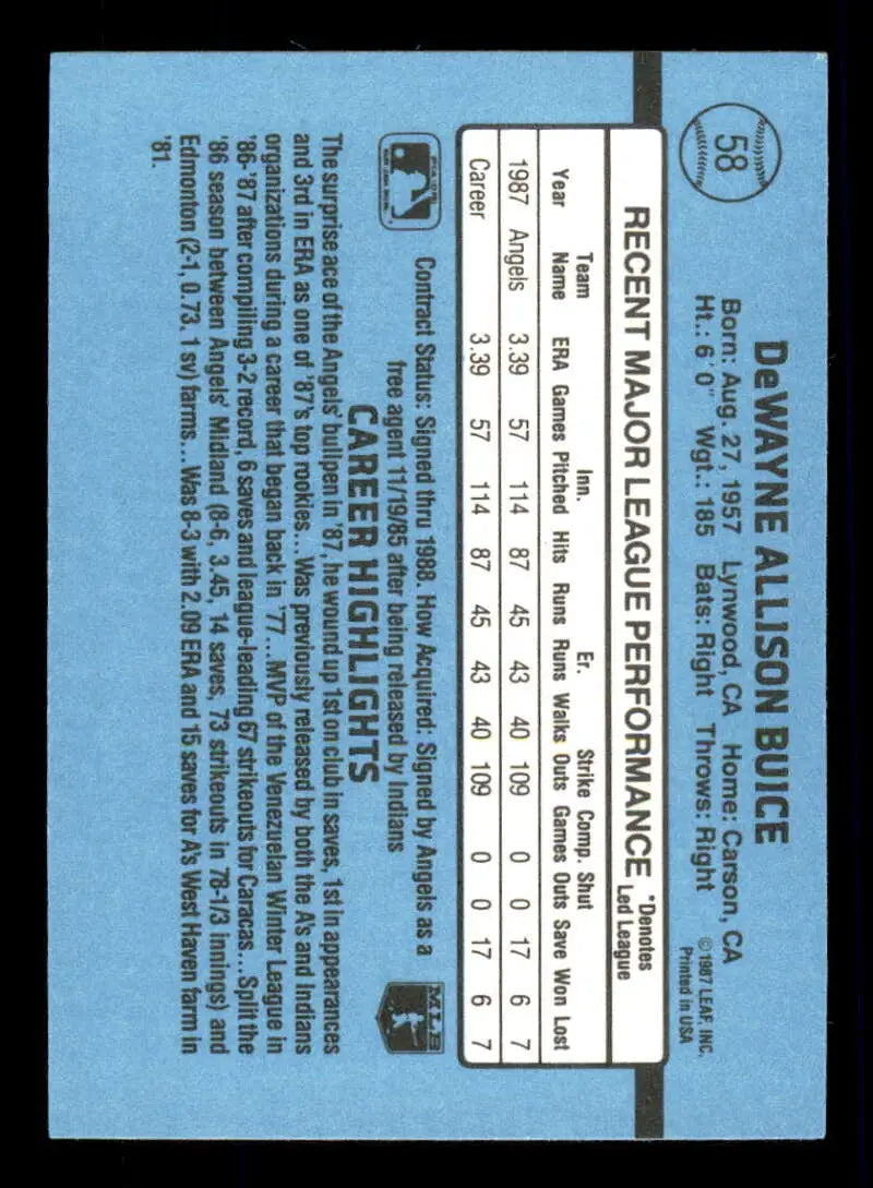 1988 Donruss #58 De Wayne Buice NM-MT RC Rookie California Angels Baseball Card - Baseball Card Single