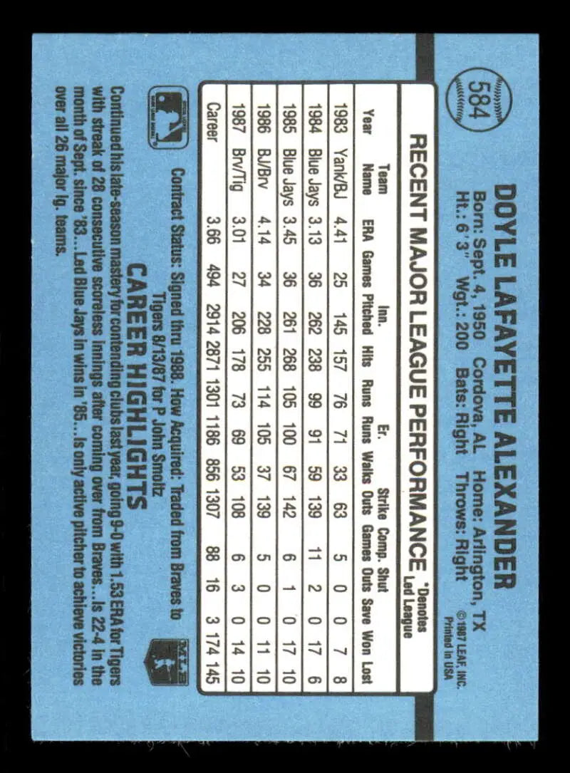 1988 Donruss #584 Doyle Alexander NM-MT Detroit Tigers Baseball Card - Baseball Card Single