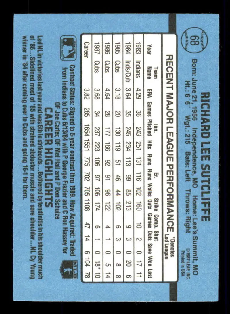 1988 Donruss #68 Rick Sutcliffe NM-MT Chicago Cubs Baseball Card - Baseball Card Single